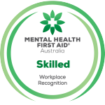 Mental Health First Aid accreditation badge.